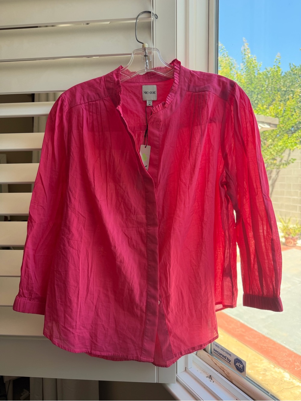 NIC+ZOE Pink Ruffle Collar Button Down Top Blouse M NWT